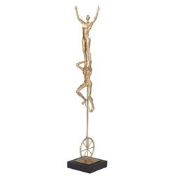 Bm205106 Polyresin Acrobat Duo Statuette With Unicycle & Block Base, Gold