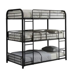 Bm201837 Triple Layer Full Size Metal Bunk Bed With Attached Ladder, Black