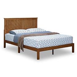 Bm203422 Full Size Anti Skid Wooden Bed Frame With Headboard, Natural Brown