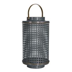 Bm205163 Metal Candle Holder With Grid Details, Gray & Copper - Small