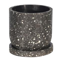 Bm205184 Mosaic Round Textured Cement Planter With Saucer, Black - Large