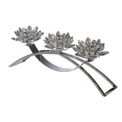 Bm205211 Contemporary Lotus Shaped Glass Candle Holder With Metal Base, Silver