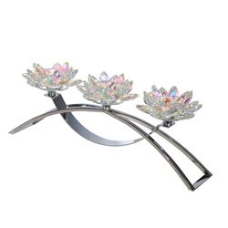 Bm205212 Contemporary Lotus Shaped Glass Candle Holder With C Shape Base, Silver
