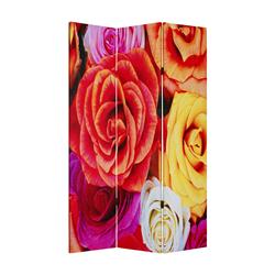 Bm26502 3 Panel Canvas Screen With Contrasting Flower Print, Multi Color