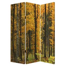 Bm26511 Foldable Canvas Screen With 3 Panel Autumn Forest Print, Multi Color