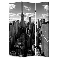 Bm26512 3 Panel Foldable Screen With New York Skyline Print, Black & White