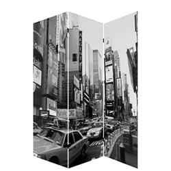Bm26513 3 Panel Foldable Canvas Screen With Nyc Print, Black & White