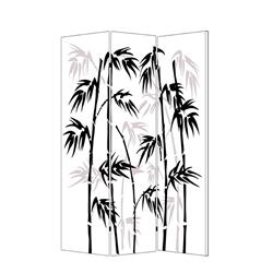 Bm26524 3 Panel Foldable Canvas Bamboo Leaf Print Screen, Black & White