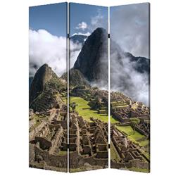 Bm26527 3 Panel Foldable Canvas Screen With Machu Picchu Print, Multi Color
