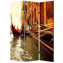 Bm26528 Venice Street Printed Foldable Screen With 3 Panels, Brown
