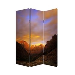 Bm26534 Sunset Plateau Print Foldable Canvas Screen With 3 Panels, Multi Color