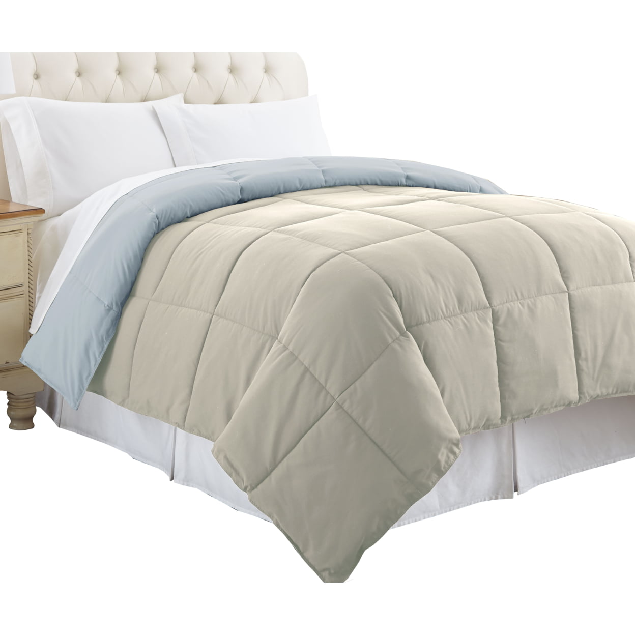 Bm46021 Genoa Twin Size Box Quilted Reversible Comforter, Gray & Blue