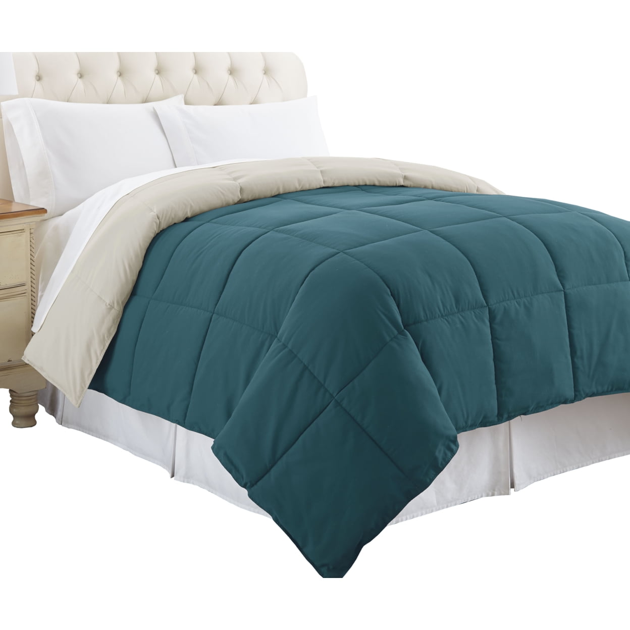 Bm46024 Genoa Twin Size Box Quilted Reversible Comforter, Blue & Gray