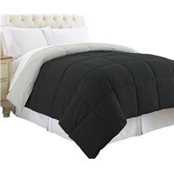 Bm46036 Genoa Twin Size Box Quilted Reversible Comforter, Black & Silver