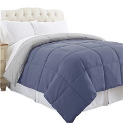 Bm202041 Genoa Twin Size Box Quilted Reversible Comforter, Silver & Blue
