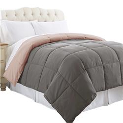 Bm202043 Genoa Twin Size Box Quilted Reversible Comforter, Gray & Pink