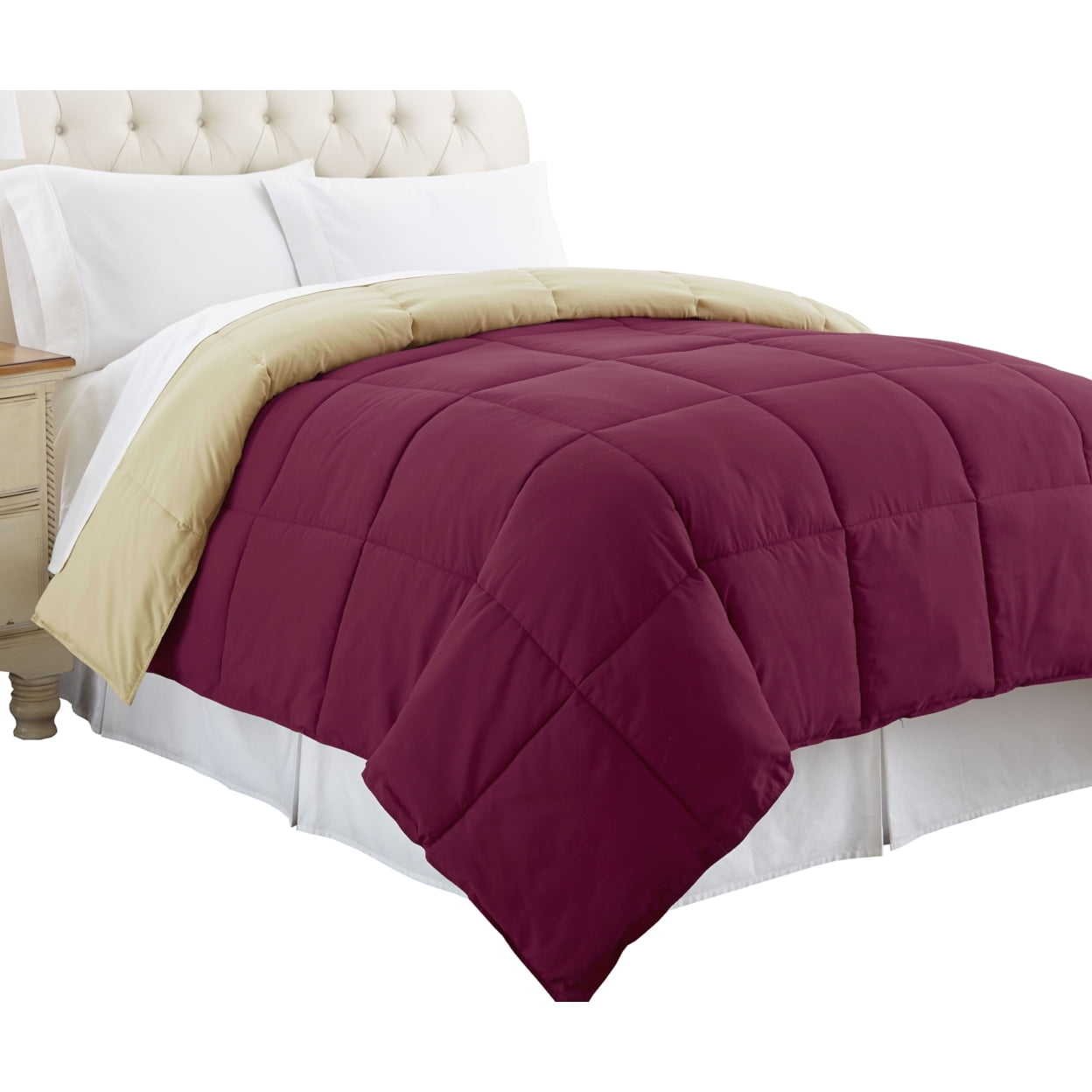 Bm46034 Genoa Queen Size Box Quilted Reversible Comforter, Pink & Beige