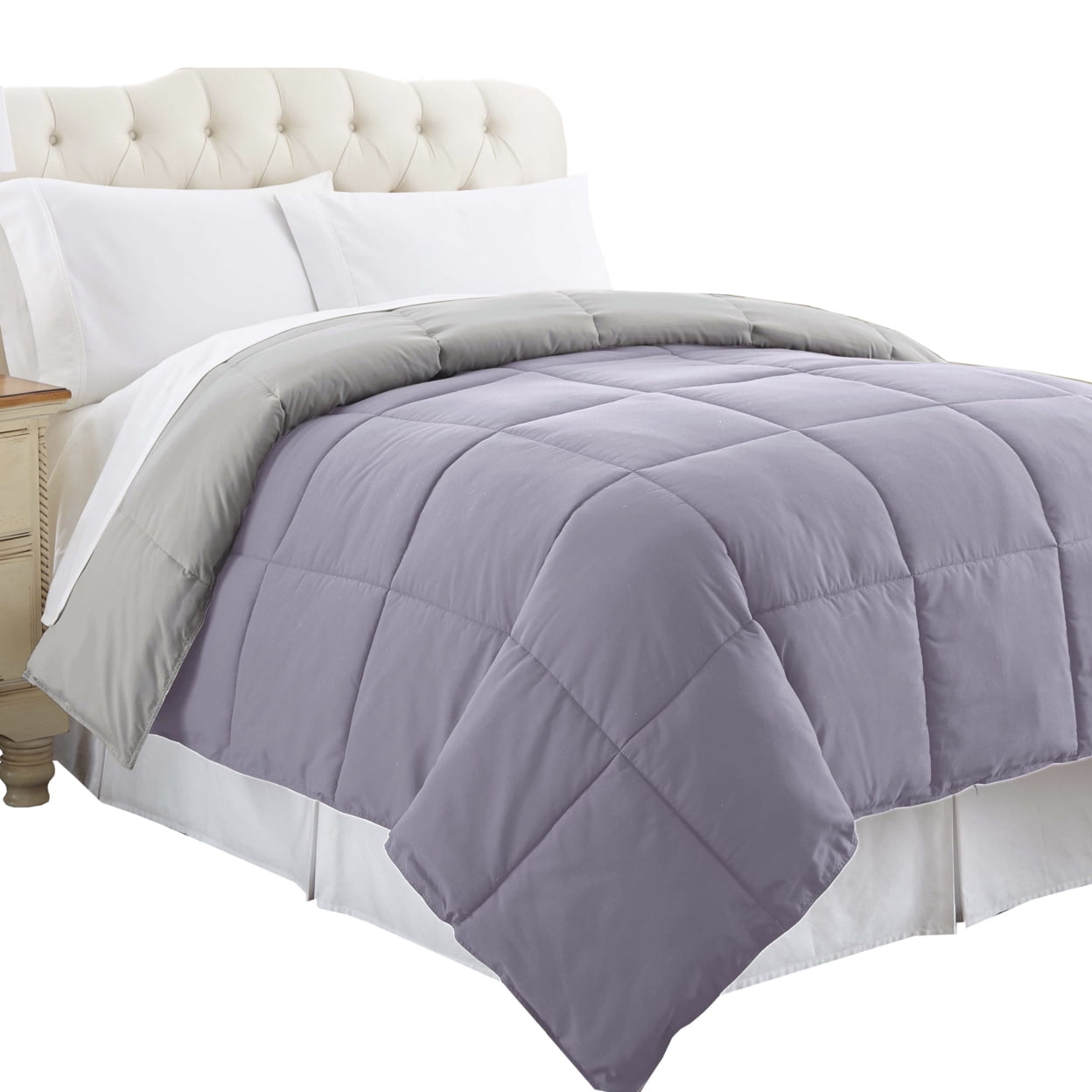 Bm202059 Genoa King Size Box Quilted Reversible Comforter, Purple & Gray