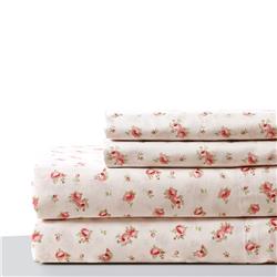 Bm202080 Melun Twin Size Sheet Set With Rose Sketch, White & Pink - 3 Piece
