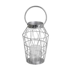 Bm203672 Geometric Design Metal Candle Holder With Glass Hurricane, Silver - Large