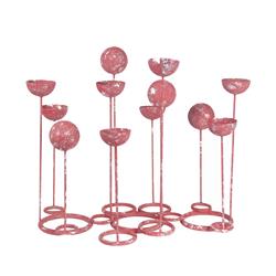 Bm24199 Multiple Bowl Shaped Metal Candle Bar With Round Base, Pink & Silver