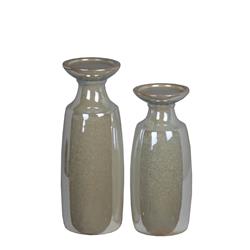Bm203727 Ceramic Candle Holder Set With Bottle Shape Body, Taupe Brown - 2 Piece
