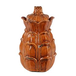 Bm24751 Artichoke Design Ceramic Pot With Lidded Top, Distressed Orange - Large