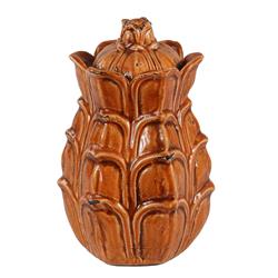 Bm24752 Artichoke Design Ceramic Pot With Lidded Top, Aged Orange - Medium