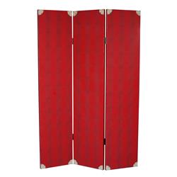 Bm26603 Transitional 3 Panel Wooden Screen With Nailhead Trim, Red