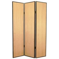 Bm26604 Foldable 3 Panel Wooden Screen With Faux Leather Trim, Brown