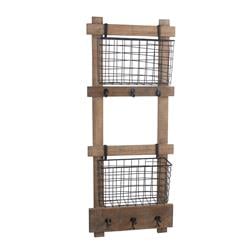 Bm203748 Wood & Metal Wall Organizer With Storage Bins, Brown & Black