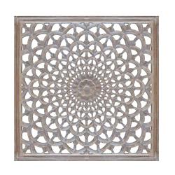 Upt-200178 Square Shape Wooden Wall Panel With Intricate Flower Cutout, White & Gold