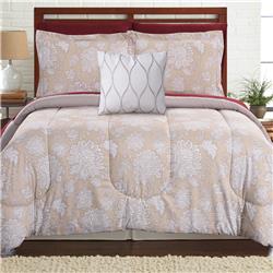 Bm202775 Caen Floral Motif Quilted Queen Size Bed Set, Beige & White - 8 Piece