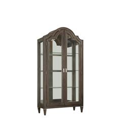 Bm204539 Wood & Glass Curio With 4 Shelves Storage, Brown & Clear