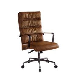 Bm204583 Faux Leather Upholstered Wooden Office Chair With 5 Star Base, Brown