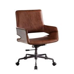 Bm204584 Faux Leather Upholstered Wooden Office Chair With Lift Mechanism, Brown