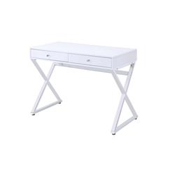 Bm204588 Wooden Rectangular Desk With Storage & X Shaped Legs, White