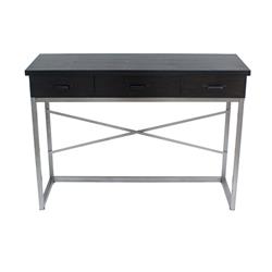 Bm204723 Wooden Console Table With Metal Base & 3 Drawers, Brown & Silver