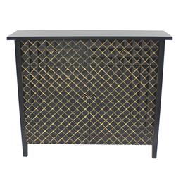 Bm204741 Transitional Wooden Storage Cabinet With 2 Drawers, Black & Gold