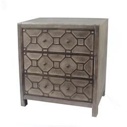 Bm204751 Geometric Wooden Storage Cabinet With 3 Drawers, Distressed Gray