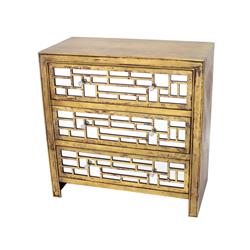 Bm204777 Wood & Mirror Trim Storage Cabinet With 3 Drawers, Gold & Silver
