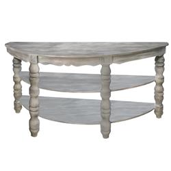 Upt-197310 Half Moon Shaped Wooden Console Table With 2 Shelves & Turned Legs, Gray