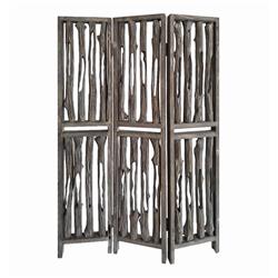 Bm205884 Contemporary 3 Panel Wooden Screen With Log Design, Brown