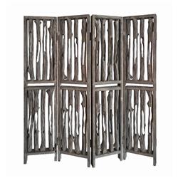 Bm205885 Contemporary 4 Panel Wooden Screen With Log Design, Brown