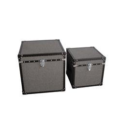 Bm205932 Fabric Upholstered Square Trunk With Nailhead Details, Gray - Set Of 2