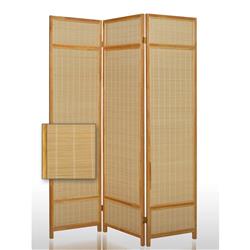 Bm205939 Wooden Frame 3 Panel Foldable Screen With Bamboo Straw Details, Brown