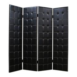 Bm26463 Wooden 4 Panel Screen With Button Tufting & Nailhead Trims, Black