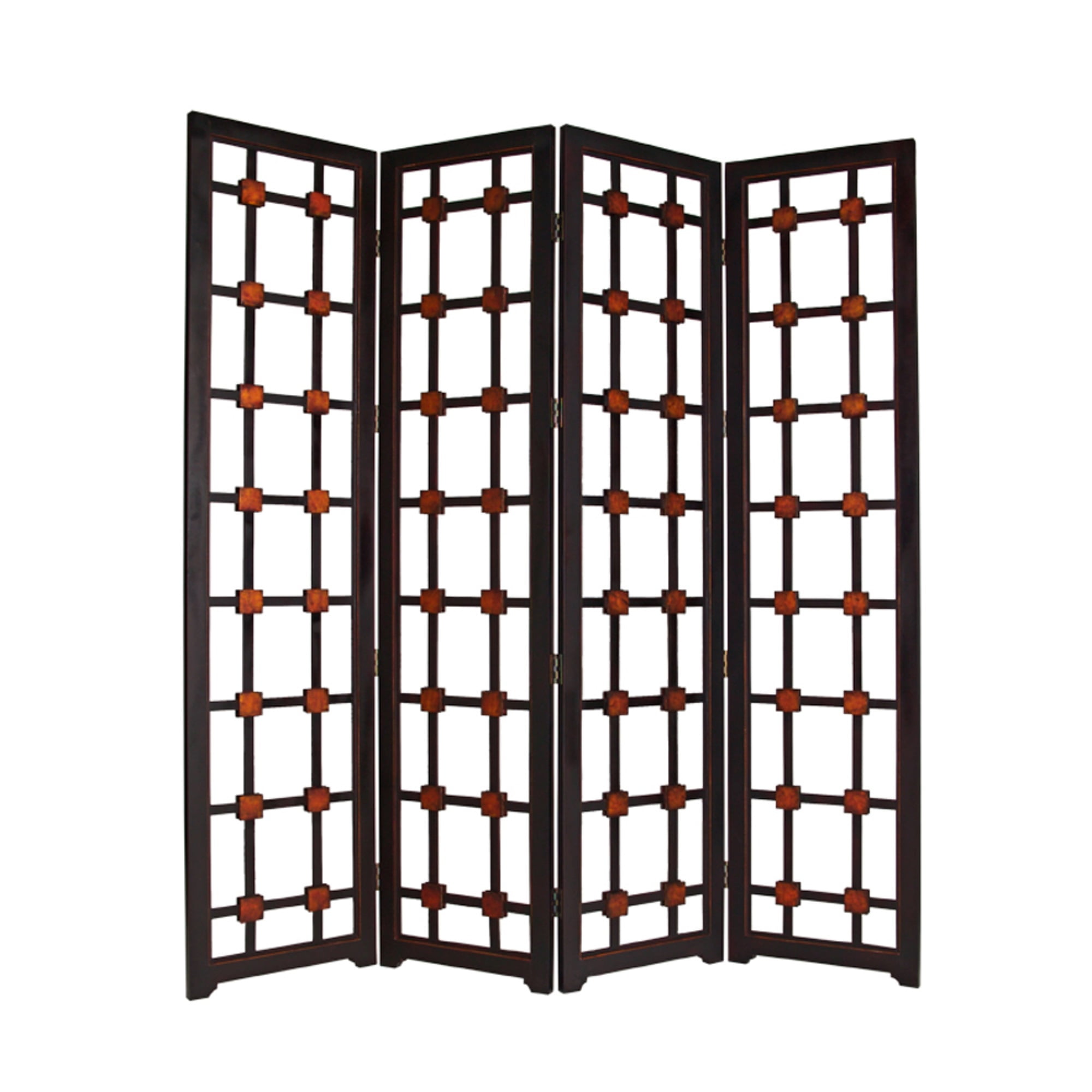 Bm205941 Wooden 4 Panel Screen With Modern Cosmopolitan Design, Black & Red