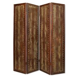 Bm26469 Wooden 4 Panel Floor Screen With Nailhead Trim Accents, Brown