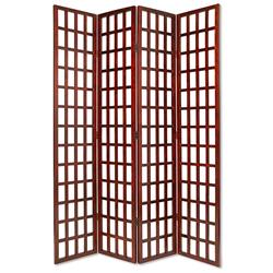 Bm26665 Wooden 4 Panel Foldable Window Pane Screen With Grid Design, Brown